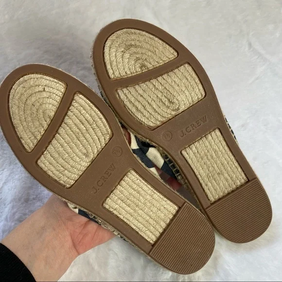 J. Crew Blue Tan Striped Cloth Summer Sandal Slide On Shoe - Picture 4 of 5
